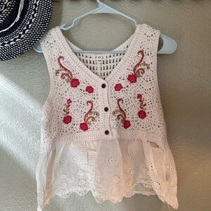 POL Cream Crochet Top